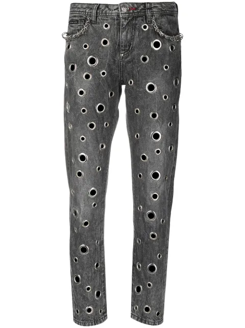 Philipp Plein ring-detail boyfriend jeans Grey PAACWDT1558PDE004N