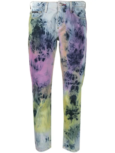 Philipp Plein boyfriend fit bleached tie-dye jeans Blue PAACWDT1633PDE004N