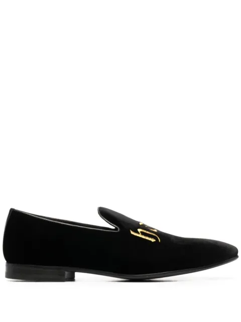 Philipp Plein embroidered velvet loafers Black PAASMSB0518PTE086N