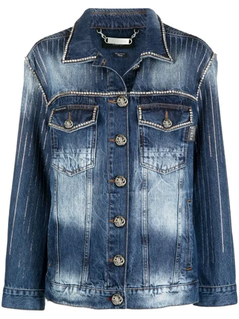 Philipp Plein crystal-embellished denim jacket Blue PAACWDB0451PDE004N