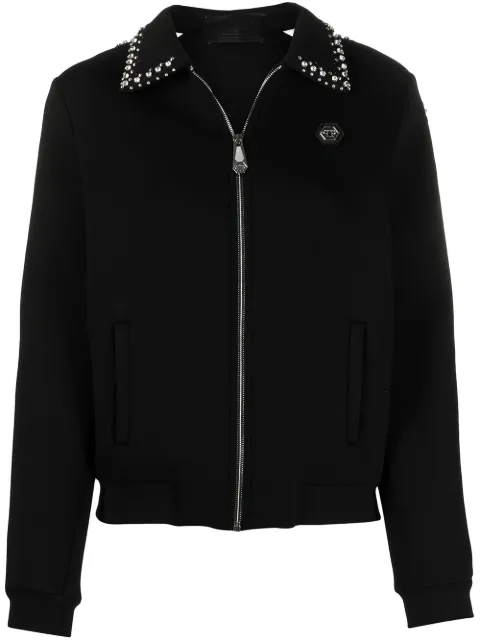 Philipp Plein logo zipped bomber jacket Black PAACWJB1400PJO002N