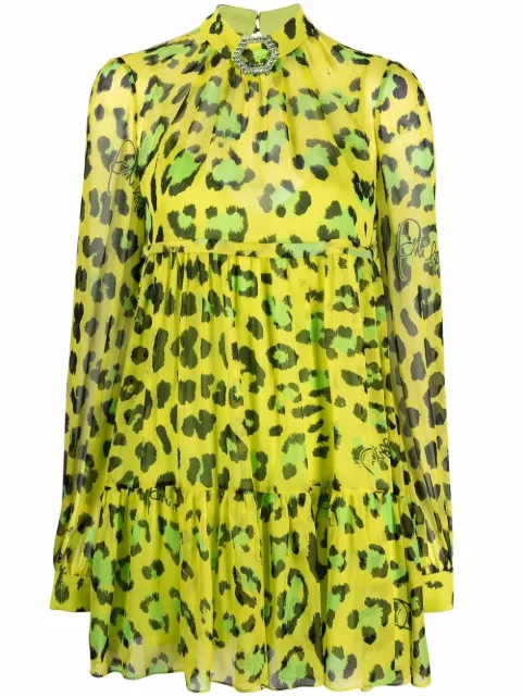 Philipp Plein leopard-print silk dress Green PAACWRG1783PTE003N