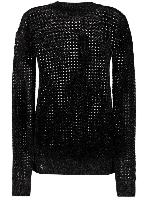 Philipp Plein metallic-threaded mesh jumper Black PAACWKO0408PKN002N