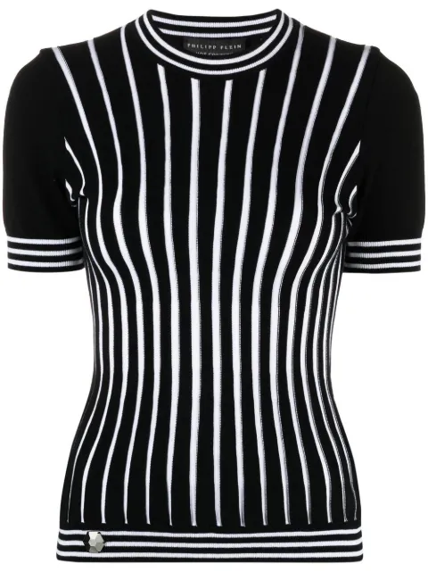 Philipp Plein intarsia-stripe short-sleeve jumper Black PAACWKO0411PKN002N