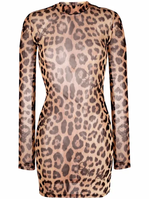 Philipp Plein leopard-print mock neck dress Neutrals PAACWRG1754PTE003N