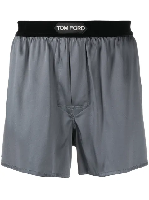 TOM FORD logo-waistband silk-blend boxer shorts Grey T4LE41010