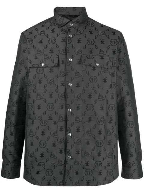 Philipp Plein monogram embroidery long-sleeved shirt Black PAACMRP1485PTE003N