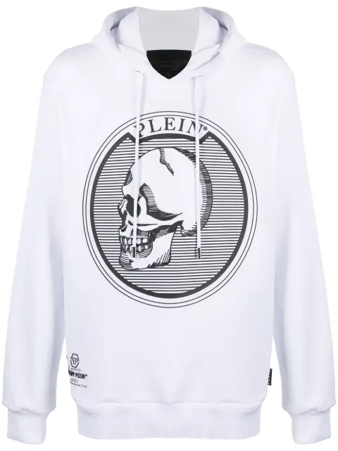 Philipp Plein outline skull-print hoodie White PAACMJB2382PJO002N