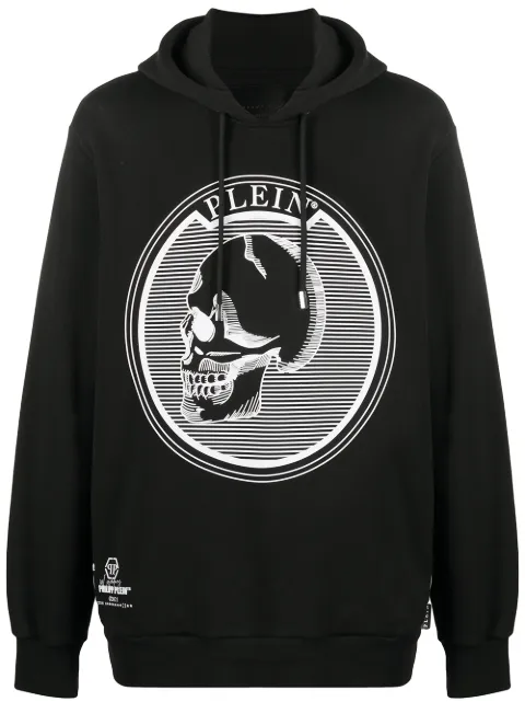 Philipp Plein outline skull hooded longline sweatshirt Black PAACMJB2382PJO002N