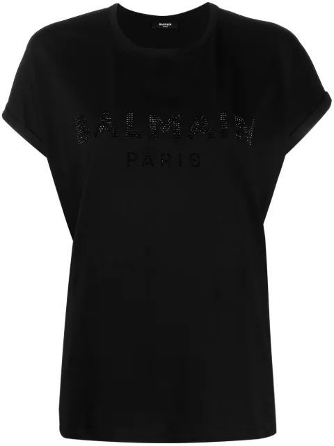 Balmain embellished-logo T-shirt Black VF11351B011
