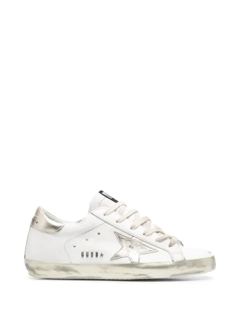Golden Goose Super-Star trainers with gold sparkle foxing and metal stud lettering White GWF00101F000316