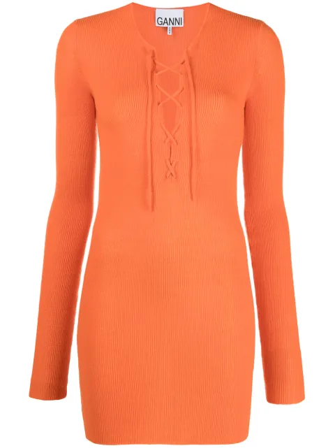 GANNI lace-up merino top Orange K1468