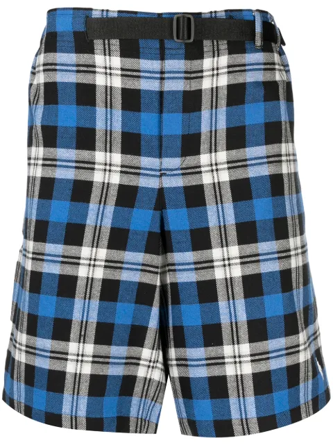 COUNTY OF MILAN check-pattern belted shorts Blue CMCB067R21FAB0011045