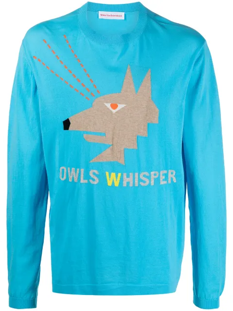 Walter Van Beirendonck Pre-Owned Owl knitted long-sleeved T-shirt Blue 5004