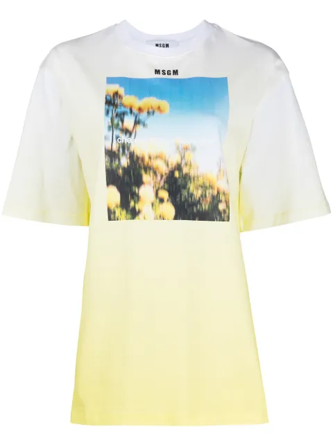 MSGM graphic logo-print T-shirt Yellow 3041MDM176217298