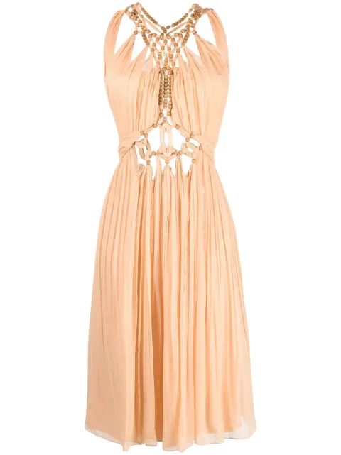 Alberta Ferretti beaded metallic-thread dress Neutrals A04320114