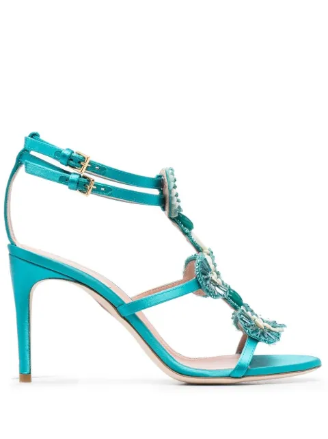 Alberta Ferretti metallic floral-bead sandals Blue A63248202
