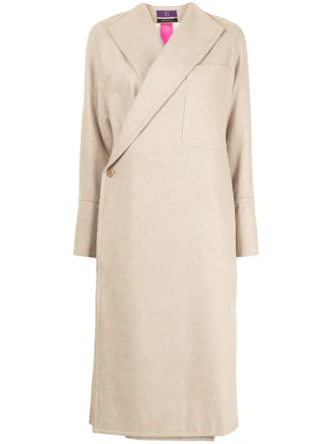 Y's asymmetric front wool coat Brown YRJ43136