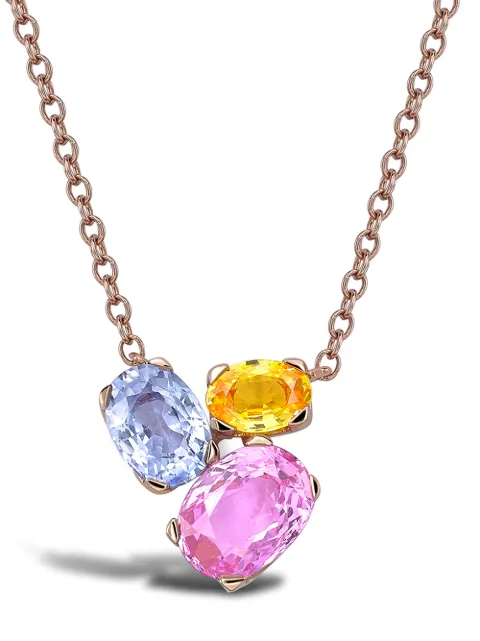 Pragnell 18kt rose gold Rainbow Fancy sapphire three-stone pendant necklace Pink F0419