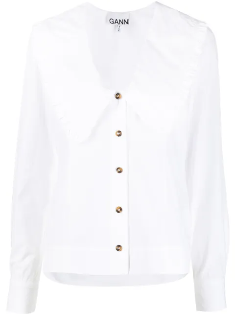 GANNI ruffled exaggerated collar blouse White F5778