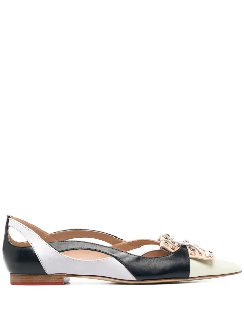 Scarosso bow-detail pointed-toe ballerina shoes Neutrals SPICYBALLMULCALF