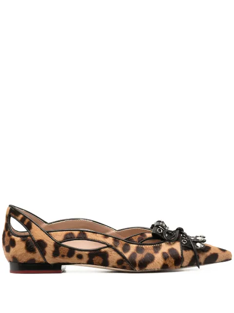 Scarosso bow-detail pointed-toe ballerina shoes Brown SPICYBALLLEOCALF