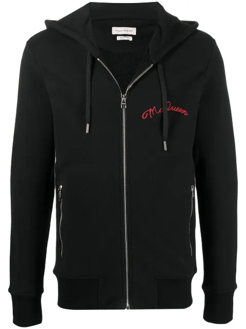Alexander McQueen embroidered logo zip-up hoodie Black 599617QQX82