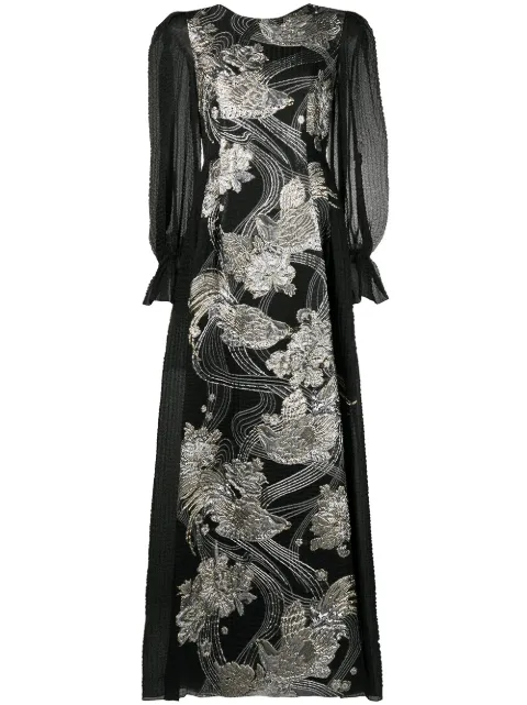 Alberta Ferretti appliquéd poet-sleeve gown Black A04505155