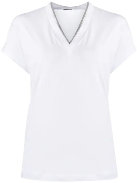 Brunello Cucinelli silvery trim V-neck T-shirt White M0T18BD222C159
