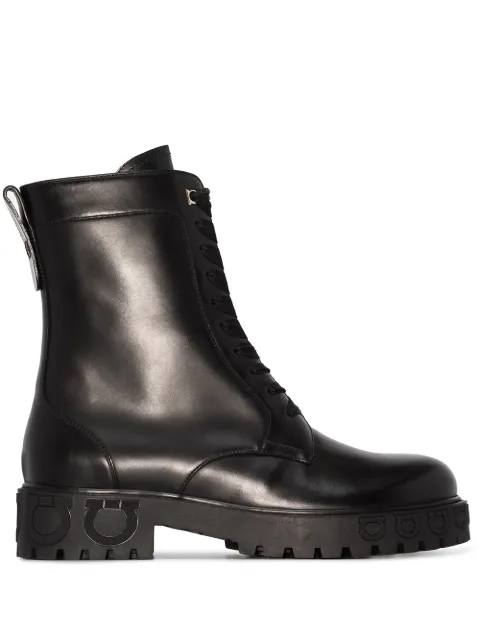 Ferragamo Gancini-motif combat boots Black 741339