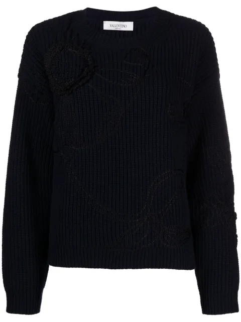 Valentino Garavani floral-embroidered knitted jumper Blue BKC18A5YM