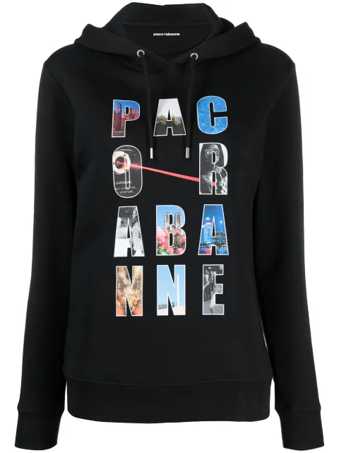 Rabanne logo-print drawstring hoodie Black 21PJSW028C00375