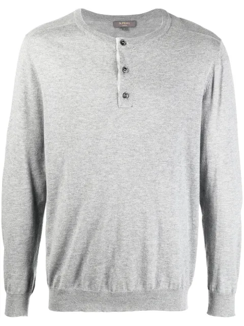N.Peal crew neck henley sweater Grey NPG000538JB