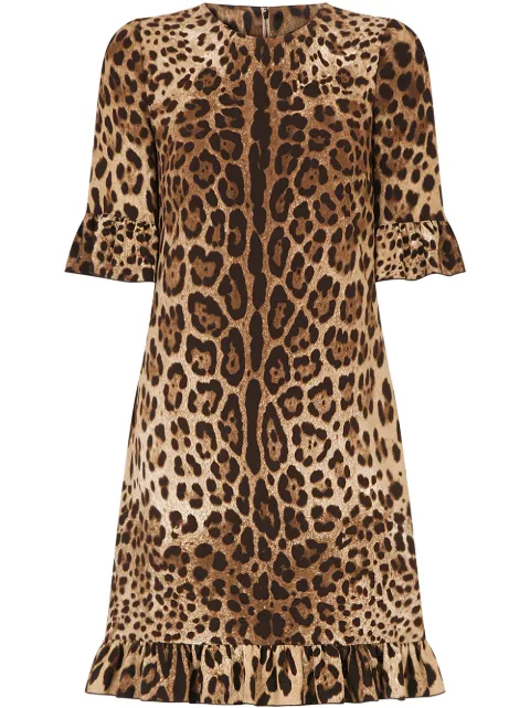 Dolce & Gabbana leopard-print ruffle-trim minidress Brown F6I6XTFSRKI