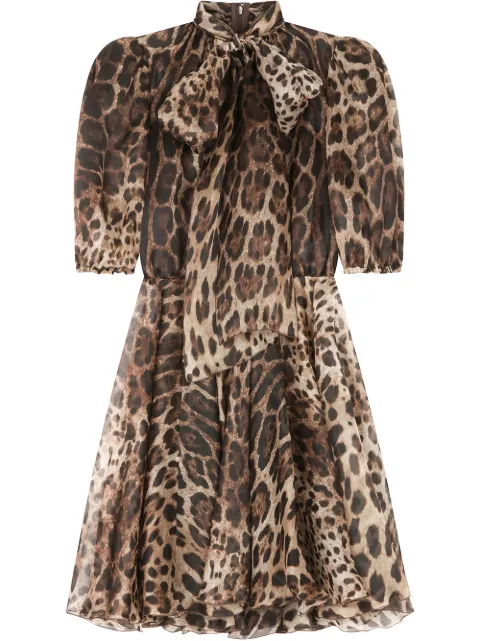 Dolce & Gabbana leopard-print organza minidress Brown F6H7QTHS15L