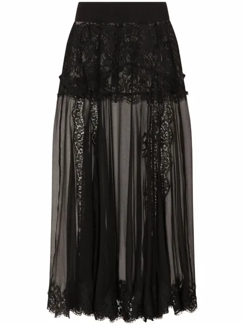Dolce & Gabbana chantilly-lace chiffon midi skirt Black F4BZYTFU1AT