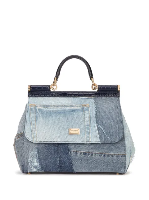 Dolce & Gabbana large Sicily handbag in denim and calfskin Blue BB6002AO621