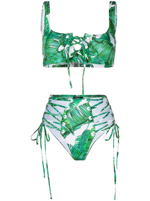 Noire Swimwear Jungle high-waist bikini bottoms Green NSW174