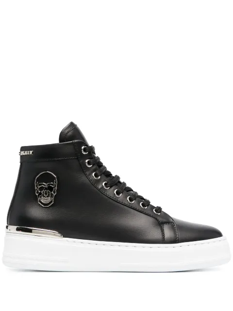 Philipp Plein Skull high-top leather sneakers Black A20SWSC2108PLE075N