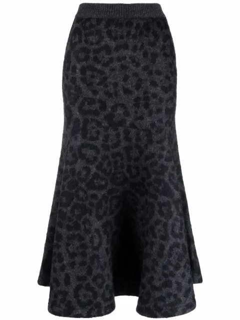 Valentino Garavani leopard pattern flared knitted skirt Grey BKG02B600