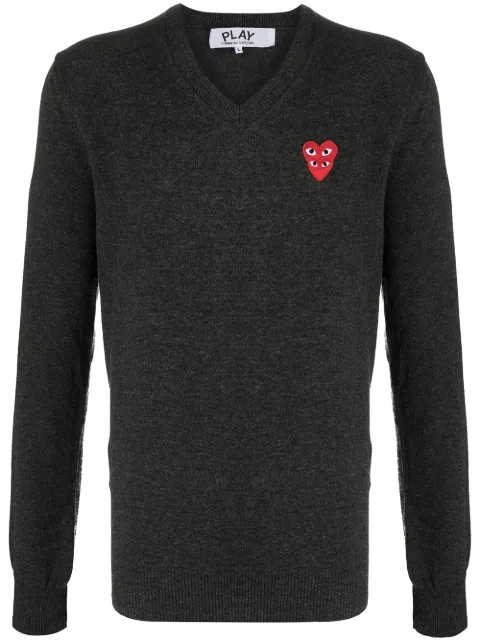 Comme Des Garçons Play embroidered double heart patch jumper Grey P1N072