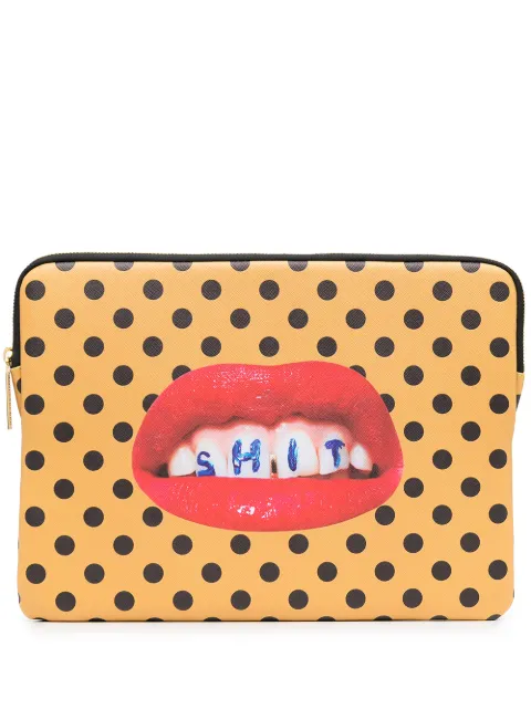 Seletti teeth polka-dot print laptop case Yellow 02560CUSTODIA