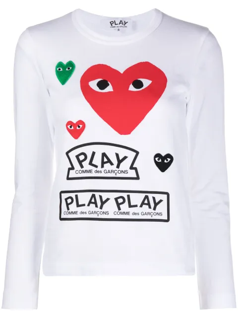 Comme Des Garçons Play long-sleeved multi-logo T-shirt White P1T283