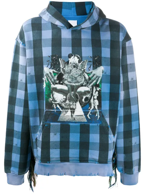 Alchemist Babylon Burning check hoodie Blue ALDRFW20MJHD04