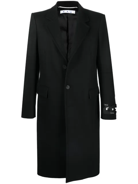 Off-White logo embellished single-breasted coat Black OMER016R21FAB0011001