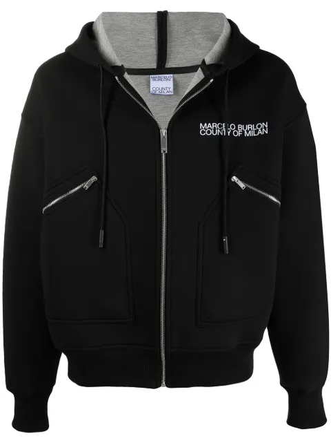 COUNTY OF MILAN logo hooded bomber jacket Black CMEH024R21JER0011001