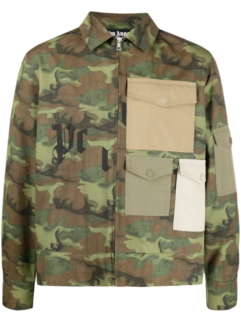 Palm Angels camouflage print pocket shirt Green PMEA150R21FAB0018556