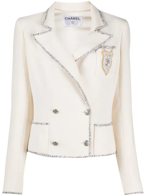 CHANEL Pre-Owned 2000s tweed-trim jacket White CH9500A