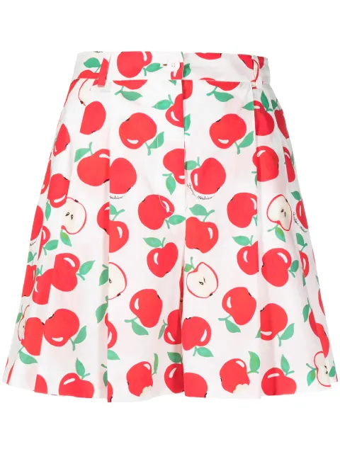 Boutique Moschino apple print pleated shorts White A03170846