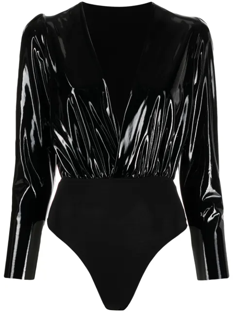 Alchemy x Lia Aram faux-patent leather bodysuit Black LIA217